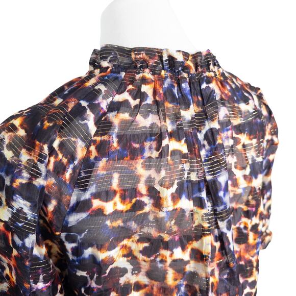 MARIE OLIVER Animal Print Metallic Stripe Short Sleeve Blouse Black Orange Small - Picture 4 of 9